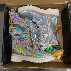 Women’s shoe Rainbow Iridescent butterfly rave boots size 7